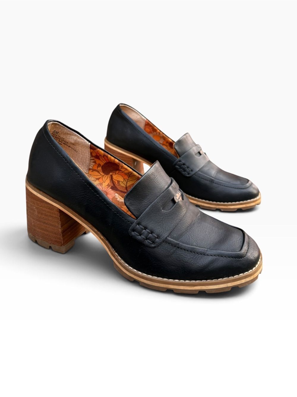 Korks by Kork-Ease Modeste Black Leather Heeled Penny Loafers - Size 8